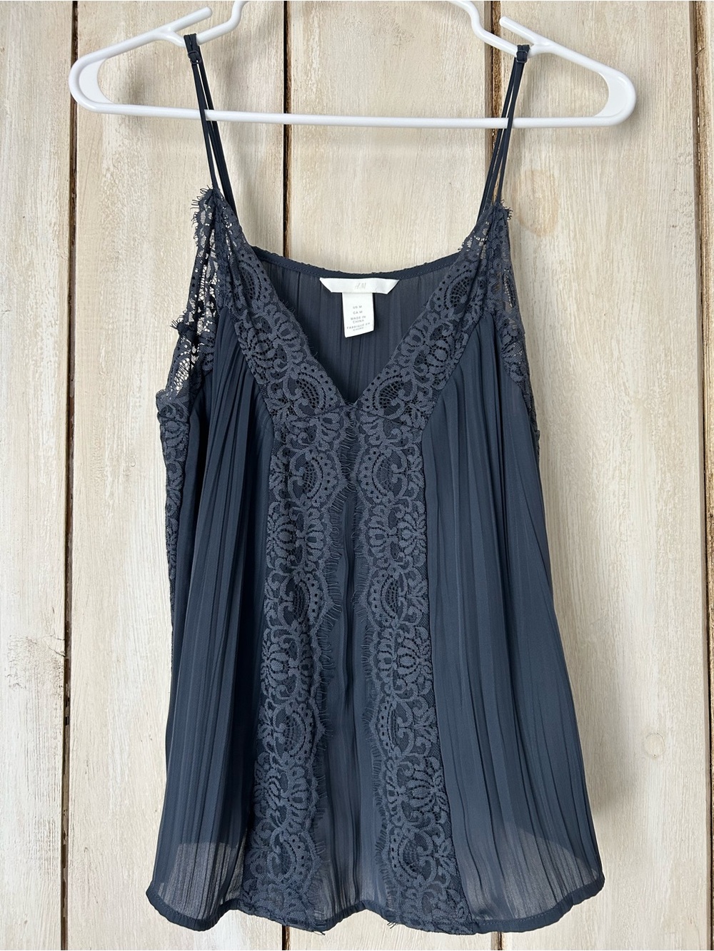 H&M Charcoal Gray Lace-Trim Pleated Camisole